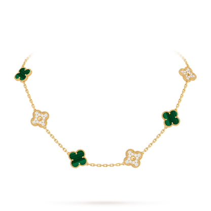 Van Cleef & Arpels Alhambra necklace 10 motifs, Diamond Malachite 18K Yellow Gold (Pre-Owned)