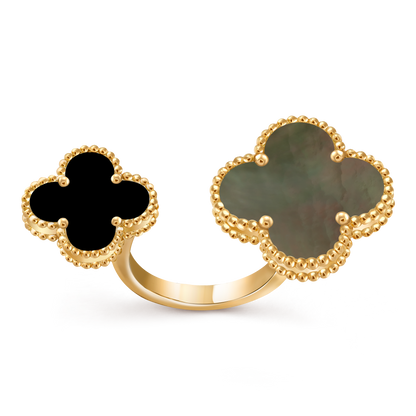 Van Cleef & Arpels Magic Alhambra Between the Finger Ring 18k Yellow Gold Black Mother of Pearl and Onyx