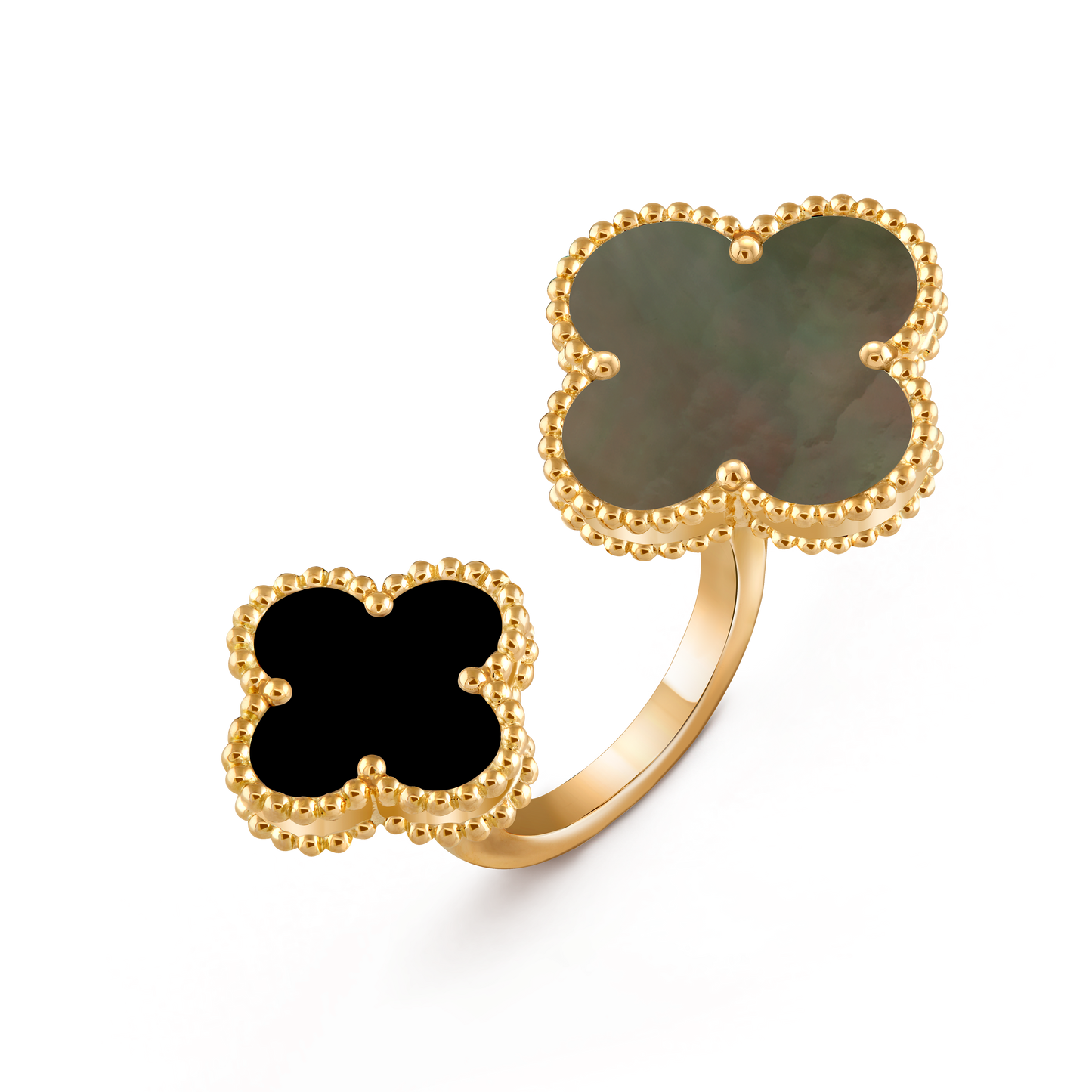 Van Cleef & Arpels Magic Alhambra Between the Finger Ring 18k Yellow Gold Black Mother of Pearl and Onyx