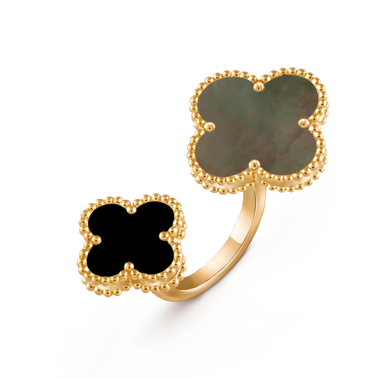 Van Cleef & Arpels Magic Alhambra Between the Finger Ring 18k Yellow Gold Black Mother of Pearl and Onyx