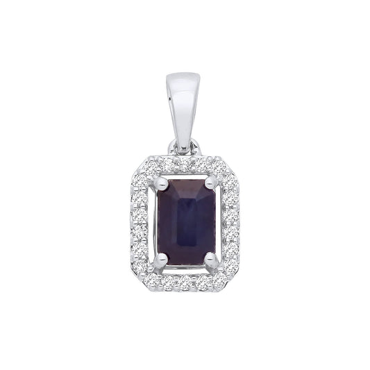 18ct White Gold 0.10ctw Diamond & 0.65ctw Sapphire Pendant | Maison D'amour Luxury Fine Jewellery Collection Online