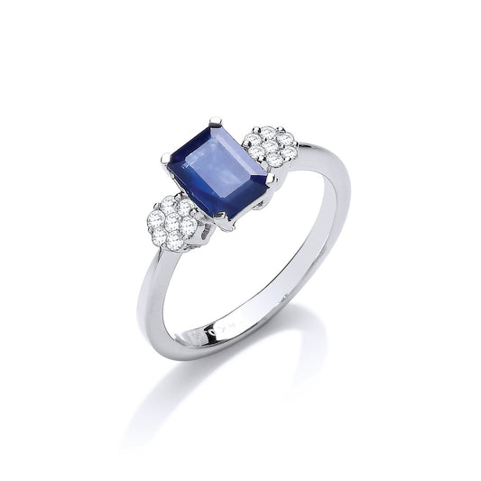 18ct White Gold 0.15ct Diamond & 1.50ct Sapphire Ring | Maison D'amour Luxury Fine Jewellery Collection Online