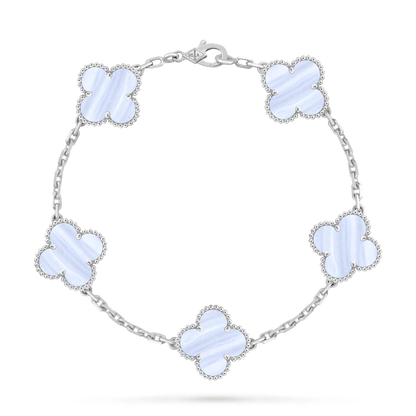 Van Cleef & Arpels Vintage Alhambra Bracelet 5 18k White Gold Chalecedony