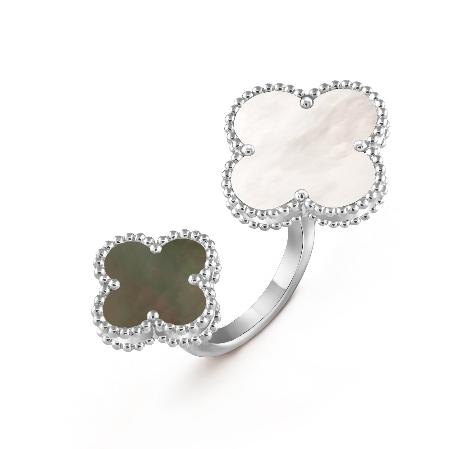 Van Cleef & Arpels Magic Alhambra between the finger Ring 18k White Gold Black & White Mother of Pearl