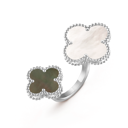 Van Cleef & Arpels Magic Alhambra between the finger Ring 18k White Gold Black & White Mother of Pearl