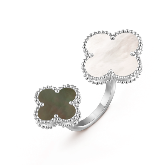 Van Cleef & Arpels Magic Alhambra between the finger Ring 18k White Gold Black & White Mother of Pearl