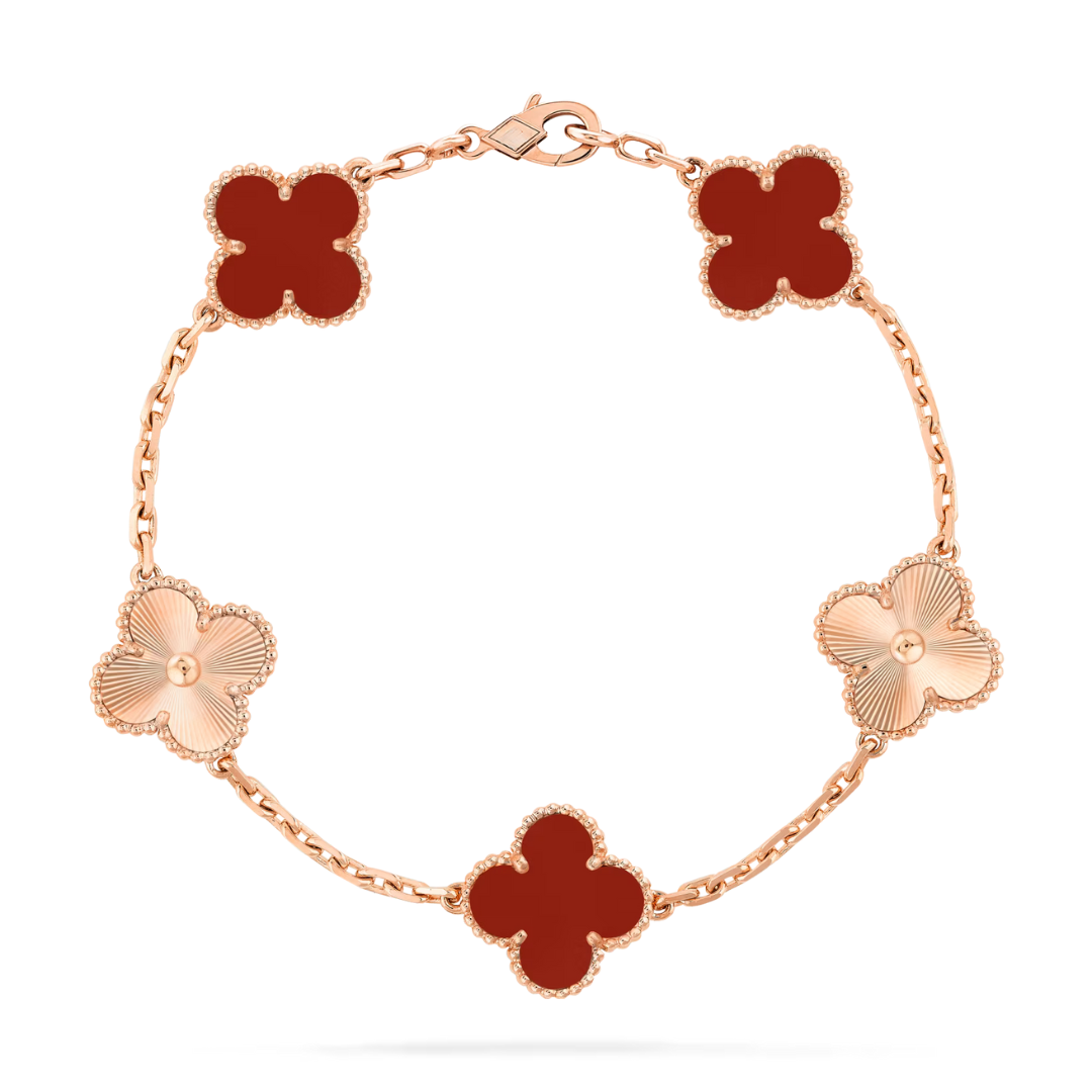 Van Cleef & Arpels Vintage Alhambra Bracelet 5 18k Rose Gold Carnelian