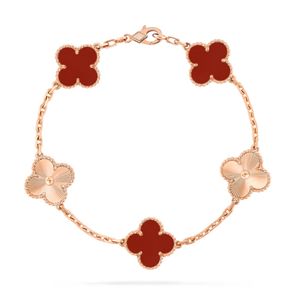 Van Cleef & Arpels Vintage Alhambra Bracelet 5 18k Rose Gold Carnelian
