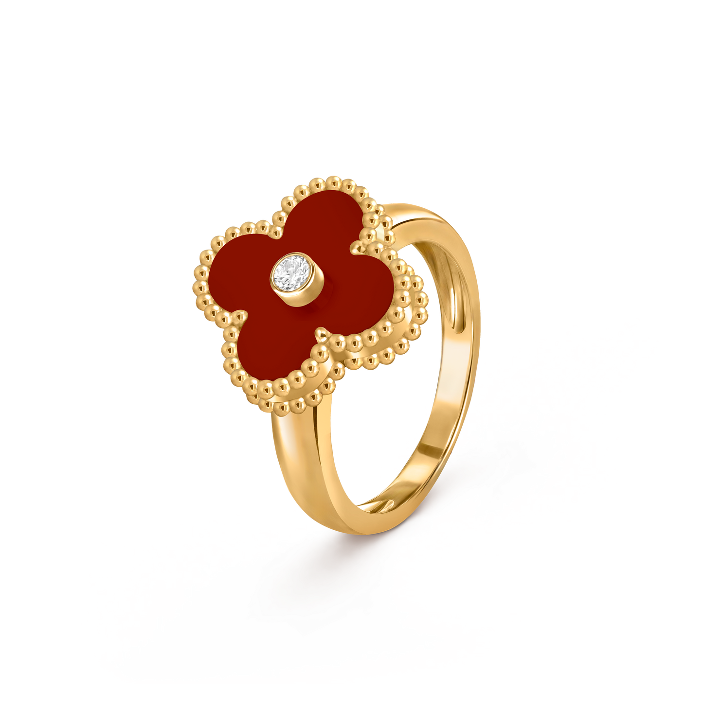 Van Cleef & Arpels Vintage Alhambra Ring 1 Diamond and 18k Yellow Gold Carnelian