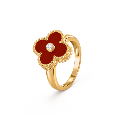 Van Cleef & Arpels Vintage Alhambra Ring 1 Diamond and 18k Yellow Gold Carnelian