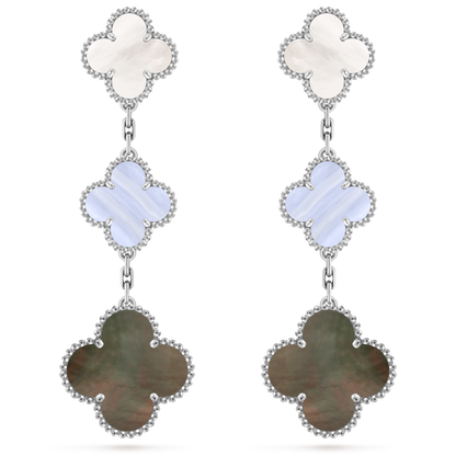 Van Cleef & Arpels 3 motifs Alhambra earrings 8K yellow gold, Chalondony and Mother of Pearl.