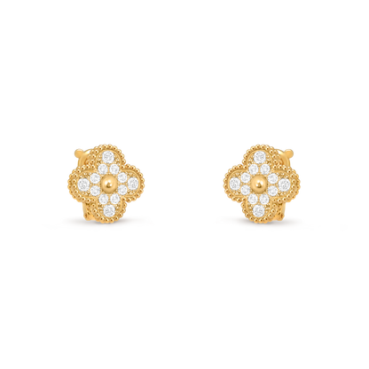 Van Cleef & Arpels Vintage Alhambra Earrings Diamond 18K Yellow Gold