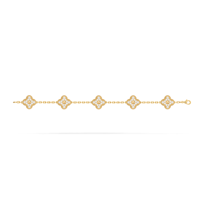 Van Cleef & Arpels Vintage Alhambra Bracelet 5 Motifs Full Diamonds 18K Yellow Gold
