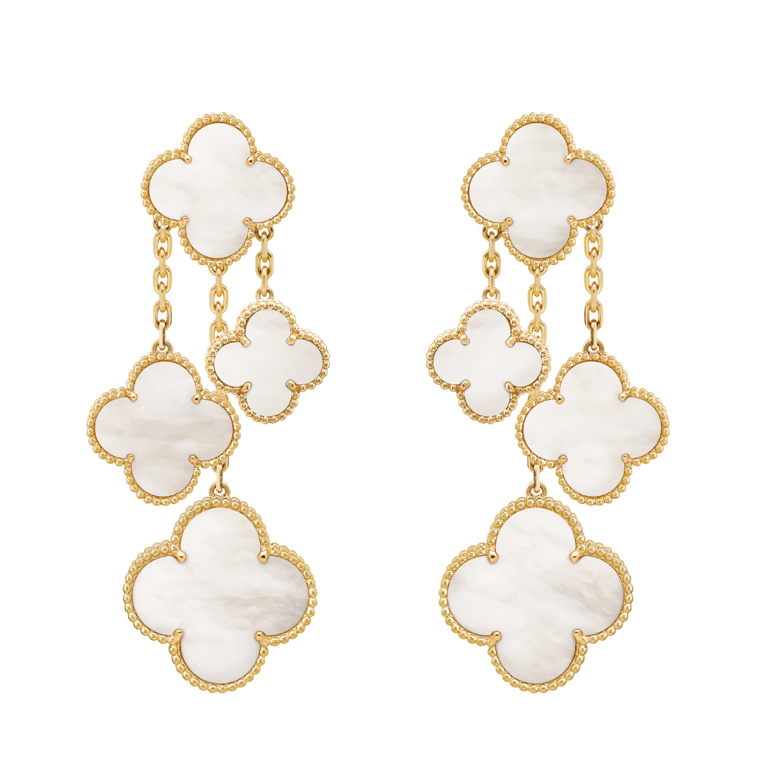 Van Cleef & Arpels Magic Alhambra 4 Motifs Earrings Mother Of Pearl 18K Yellow Gold