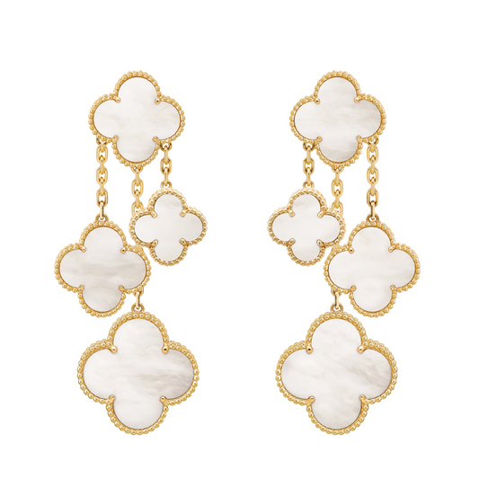 Van Cleef & Arpels Magic Alhambra 4 Motifs Earrings Mother Of Pearl 18K Yellow Gold