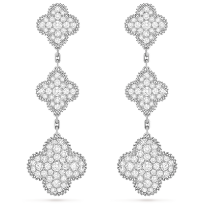 Van Cleef & Arpels Magic 3 motifs Alhambra earrings solid 18K White gold and Diamond.