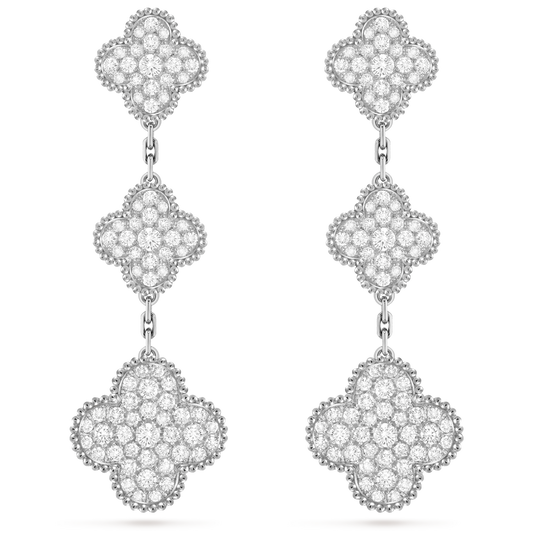 Van Cleef & Arpels Magic 3 motifs Alhambra earrings solid 18K White gold and Diamond.