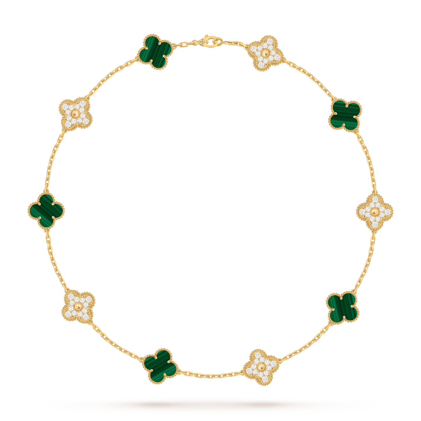 Van Cleef & Arpels Alhambra necklace 10 motifs, Diamond Malachite 18K Yellow Gold (Pre-Owned)