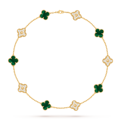 Van Cleef & Arpels Alhambra necklace 10 motifs, Diamond Malachite 18K Yellow Gold (Pre-Owned)