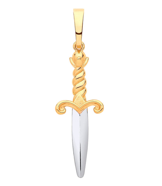 Yellow White Gold Dagger Sword Pendant