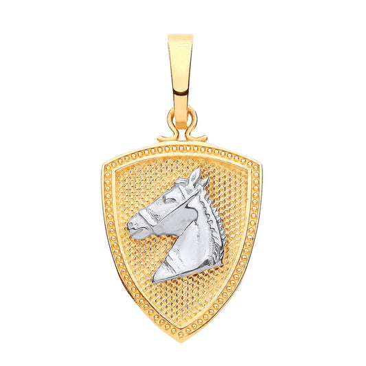 Yellow White Gold  Horse Head & Shield Pendant