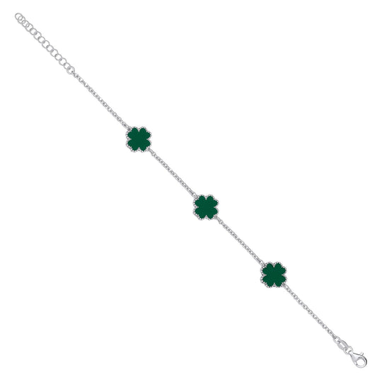 "silver Green Enamel Four Leaf Clover Bracelet | Maison D'amour Luxury Fine Jewellery Collection Online