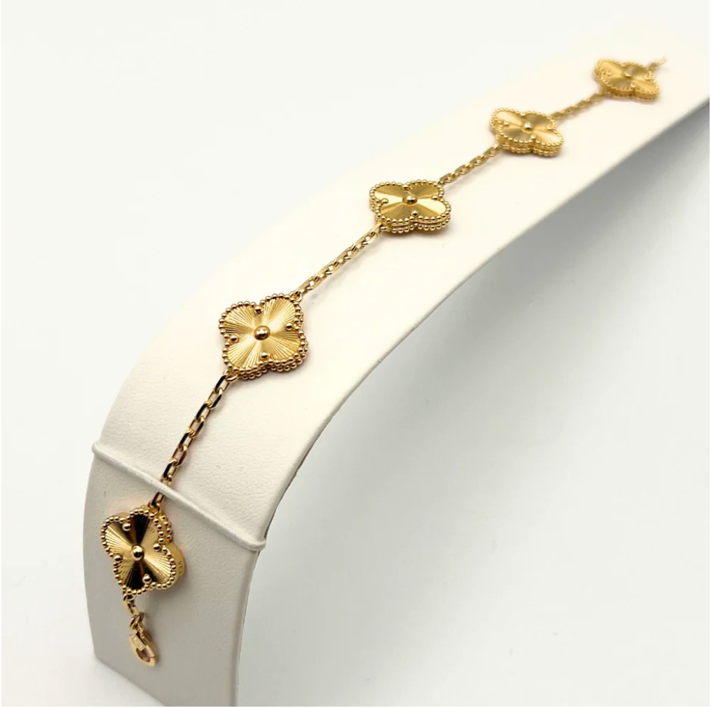 Van Cleef & Arpels Vintage Alhambra Bracelet 5 Motifs 18K Yellow Gold Solid - Maison d'Amour