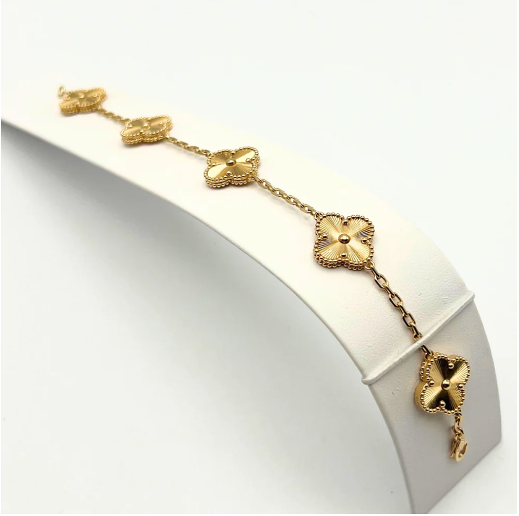 Van Cleef & Arpels Vintage Alhambra Bracelet 5 Motifs 18K Yellow Gold Solid - Maison d'Amour