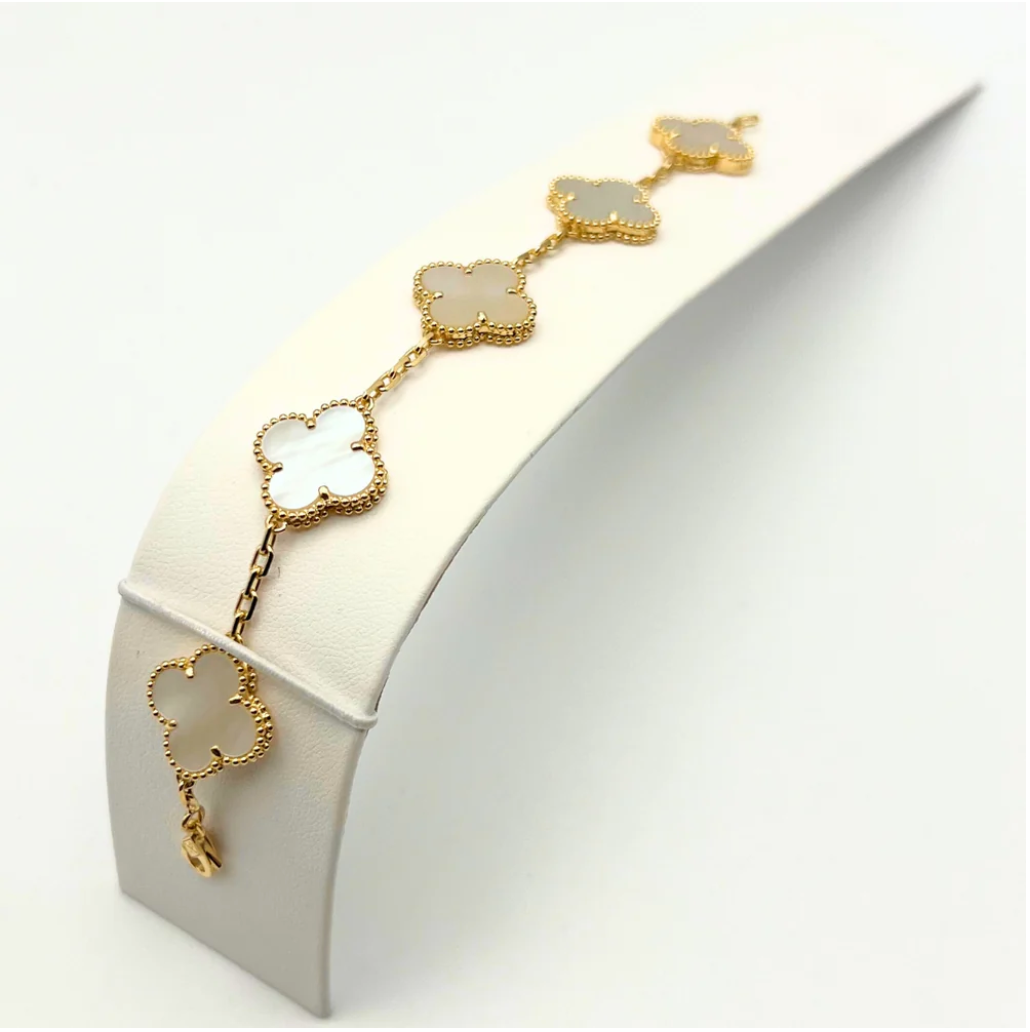Van Cleef & Arpels Vintage Alhambra Bracelet 5 Motifs MOTHER-OF-PEARL 18K Yellow Gold - Maison d'Amour