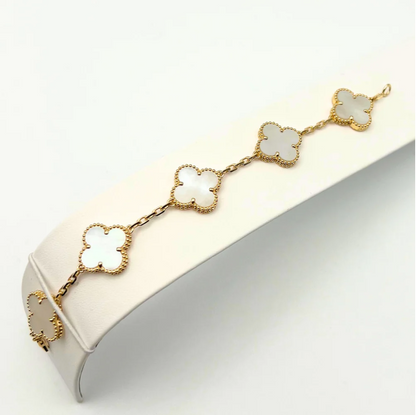Van Cleef & Arpels Vintage Alhambra Bracelet 5 Motifs MOTHER-OF-PEARL 18K Yellow Gold - Maison d'Amour