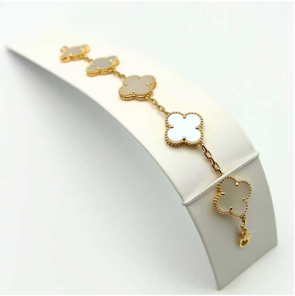 Van Cleef & Arpels Vintage Alhambra Bracelet 5 Motifs MOTHER-OF-PEARL 18K Yellow Gold - Maison d'Amour