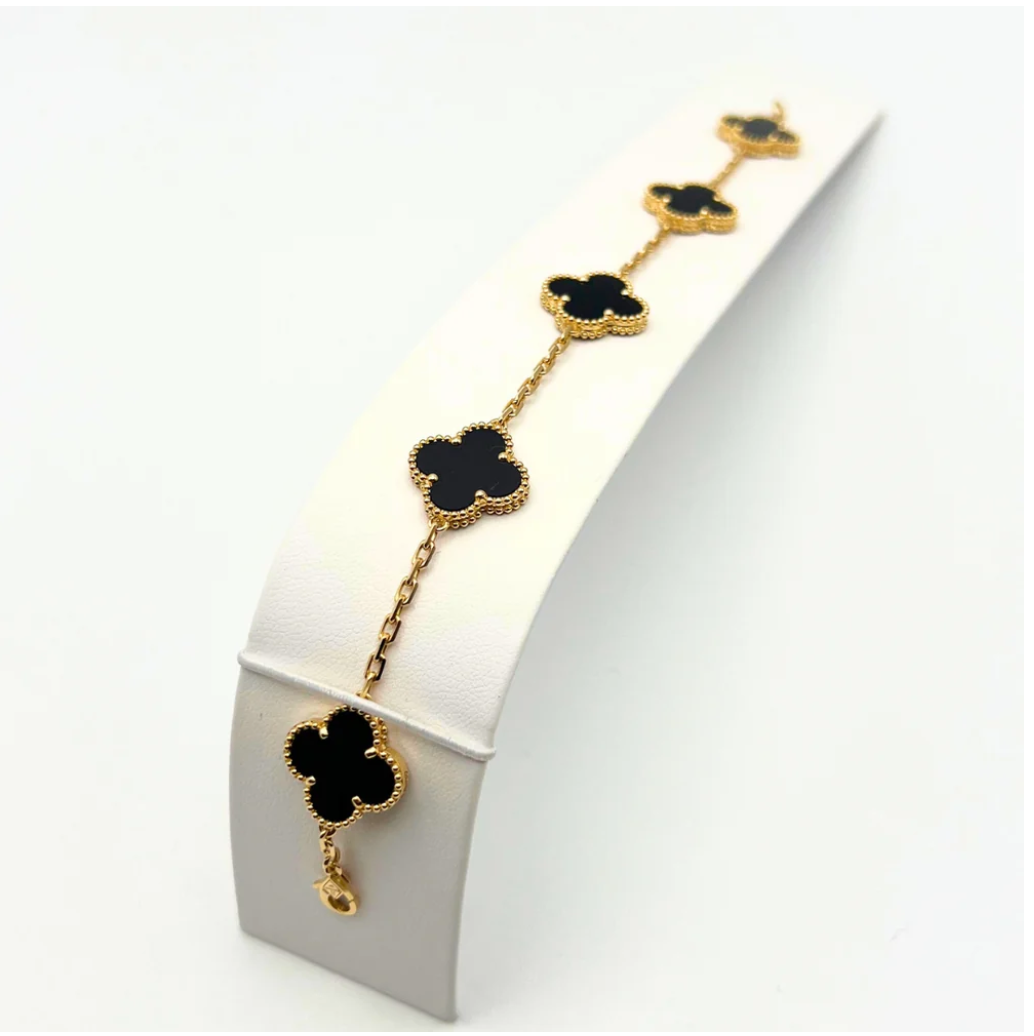Van Cleef & Arpels Vintage Alhambra Bracelet 5 Motifs Black Onyx 18K Yellow Gold - Maison d'Amour
