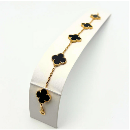 Van Cleef & Arpels Vintage Alhambra Bracelet 5 Motifs Black Onyx 18K Yellow Gold - Maison d'Amour