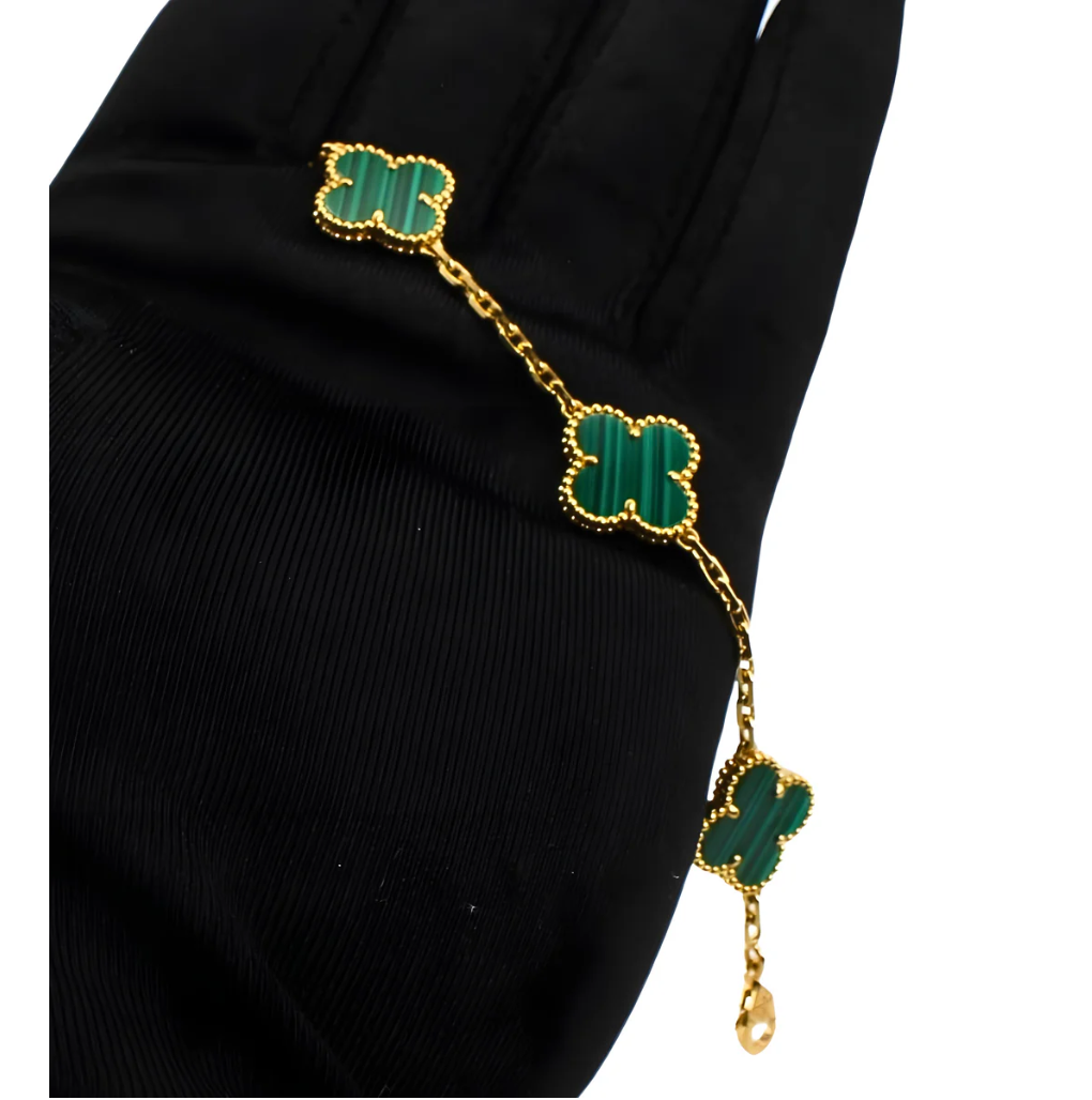 Van Cleef & Arpels Vintage Alhambra Bracelet 5 Motifs Malachite 18K Yellow Gold - Maison d'Amour