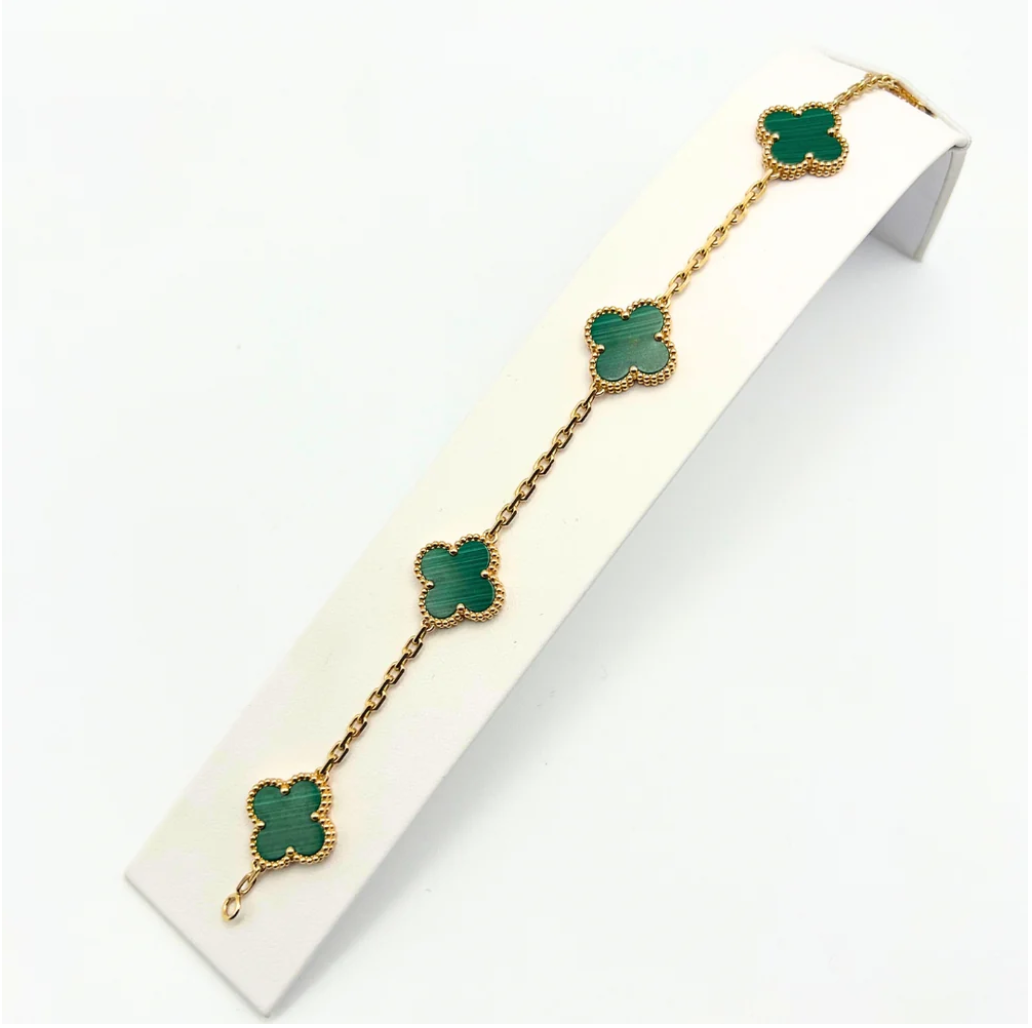 Van Cleef & Arpels Vintage Alhambra Bracelet 5 Motifs Malachite 18K Yellow Gold - Maison d'Amour