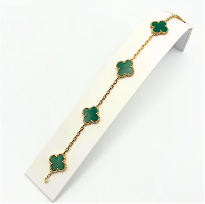 Van Cleef & Arpels Vintage Alhambra Bracelet 5 Motifs Malachite 18K Yellow Gold - Maison d'Amour