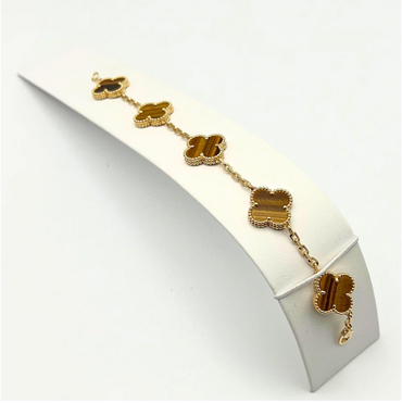 Van Cleef & Arpels Vintage Alhambra Bracelet 5 Motifs Tiger eye 18K Yellow Gold - Maison d'Amour