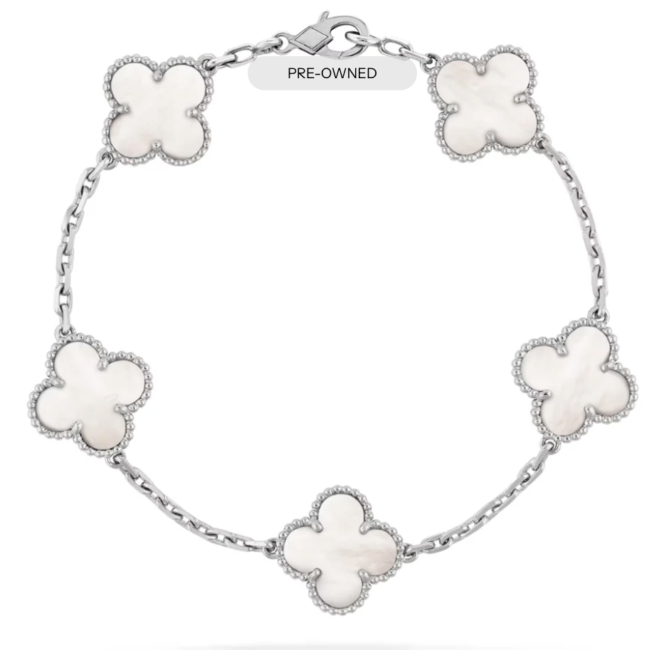 Van Cleef & Arpels Vintage Alhambra Bracelet 5 Mother Of Pearl 18K White Gold - Maison d'Amour