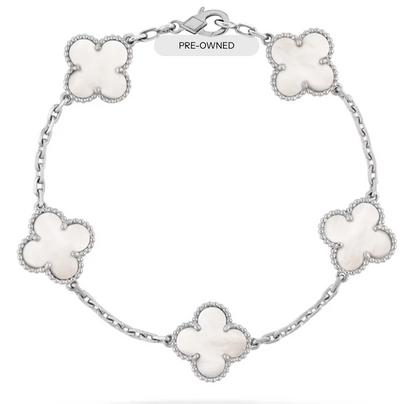 Van Cleef & Arpels Vintage Alhambra Bracelet 5 Mother Of Pearl 18K White Gold - Maison d'Amour