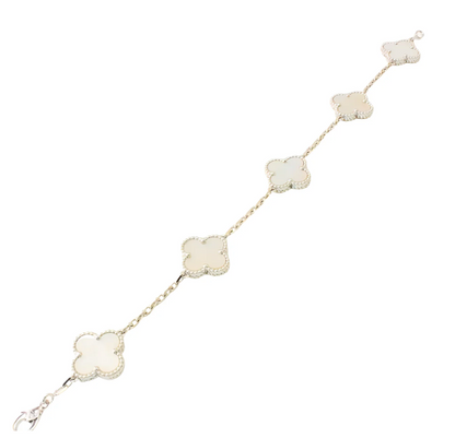 Van Cleef & Arpels Vintage Alhambra Bracelet 5 Mother Of Pearl 18K White Gold - Maison d'Amour