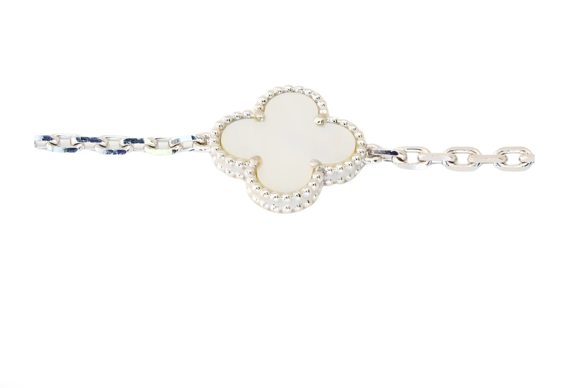 Van Cleef & Arpels Vintage Alhambra Bracelet 5 Mother Of Pearl 18K White Gold - Maison d'Amour