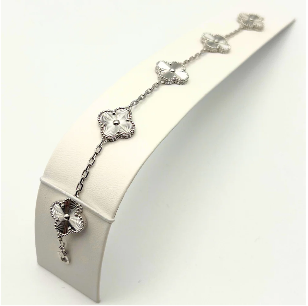 Van Cleef & Arpels Vintage Alhambra Bracelet 5 18k White Gold - Maison d'Amour