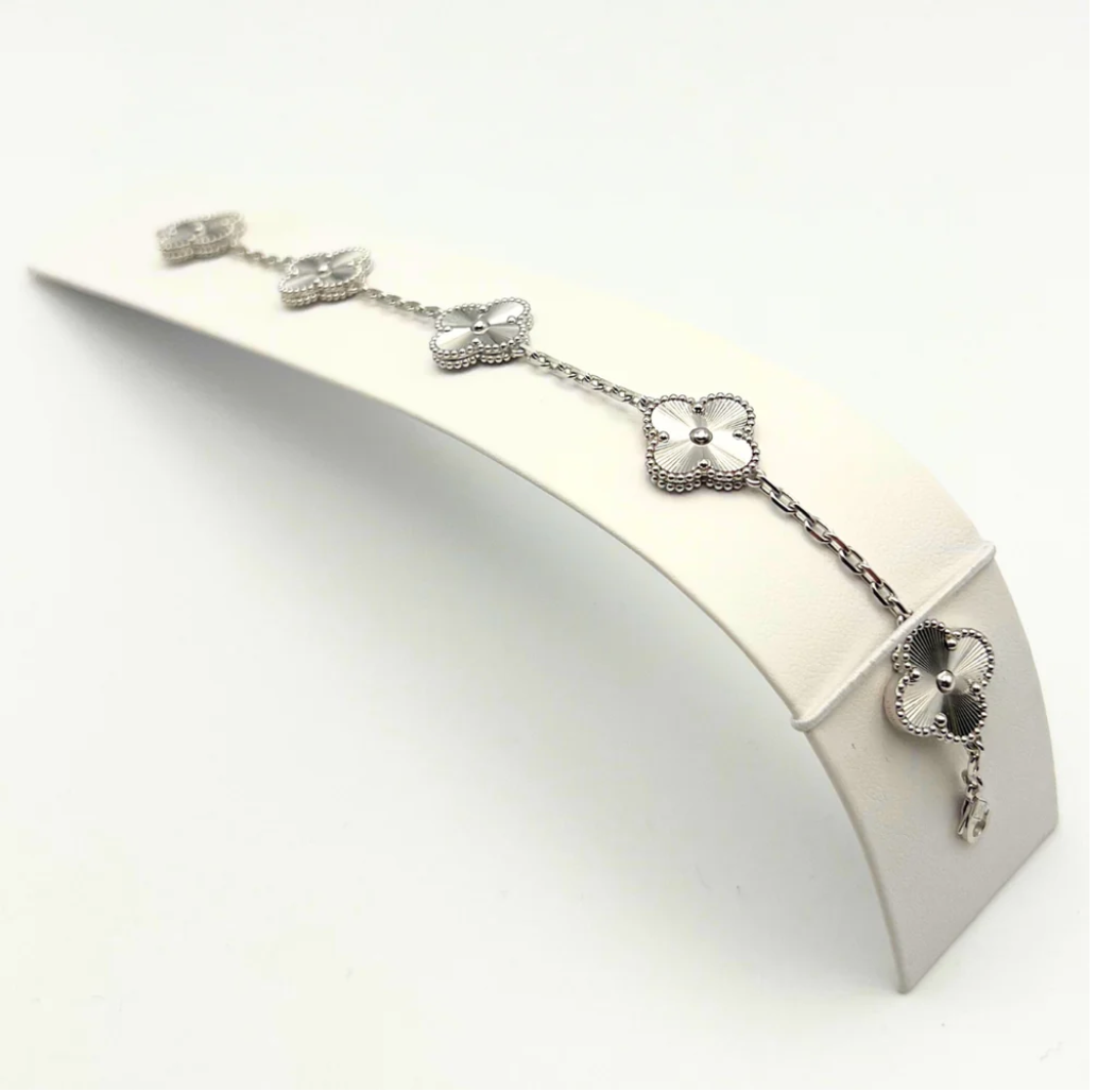 Van Cleef & Arpels Vintage Alhambra Bracelet 5 18k White Gold - Maison d'Amour
