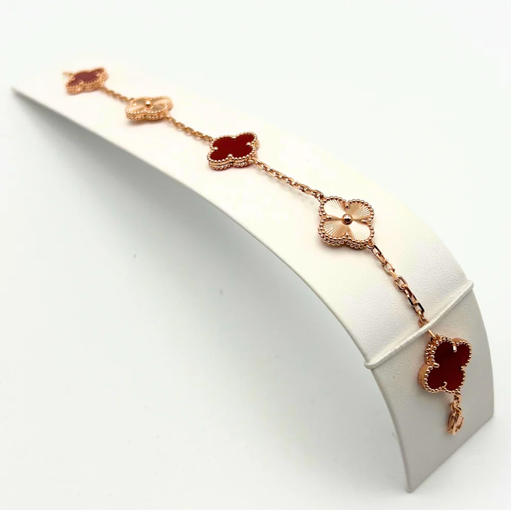 Van Cleef & Arpels Vintage Alhambra Bracelet 5 18k Rose Gold Carnelian - Maison d'Amour