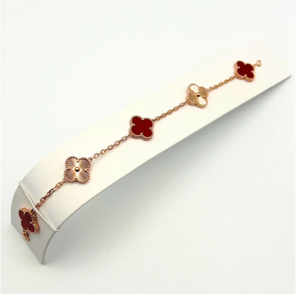 Van Cleef & Arpels Vintage Alhambra Bracelet 5 18k Rose Gold Carnelian - Maison d'Amour