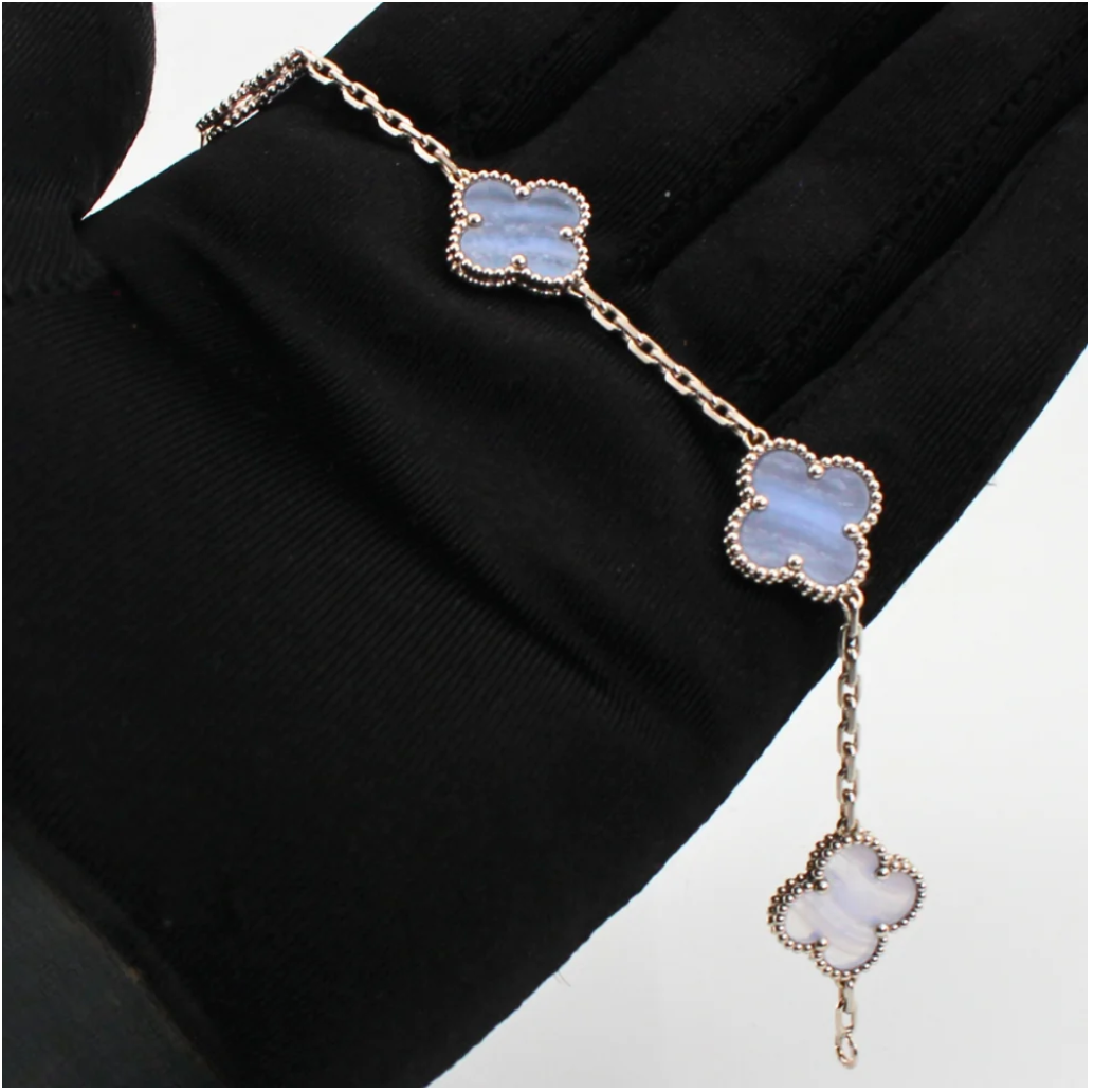 Van Cleef & Arpels Vintage Alhambra Bracelet 5 18k White Gold Chalecedony - Maison d'Amour