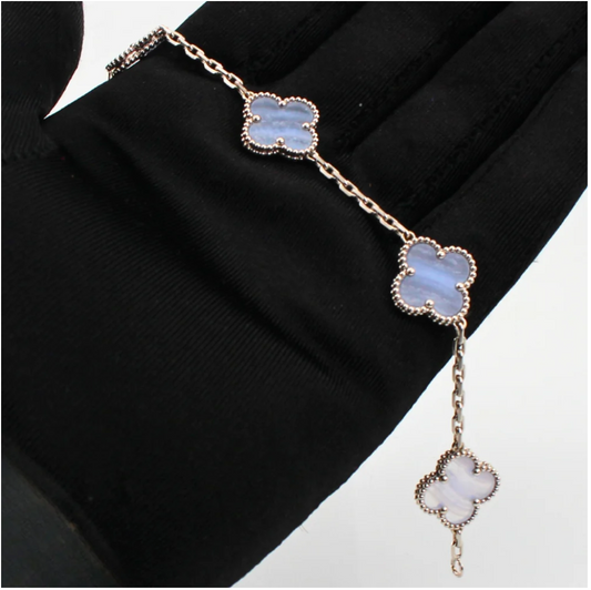 Van Cleef & Arpels Vintage Alhambra Bracelet 5 18k White Gold Chalecedony - Maison d'Amour