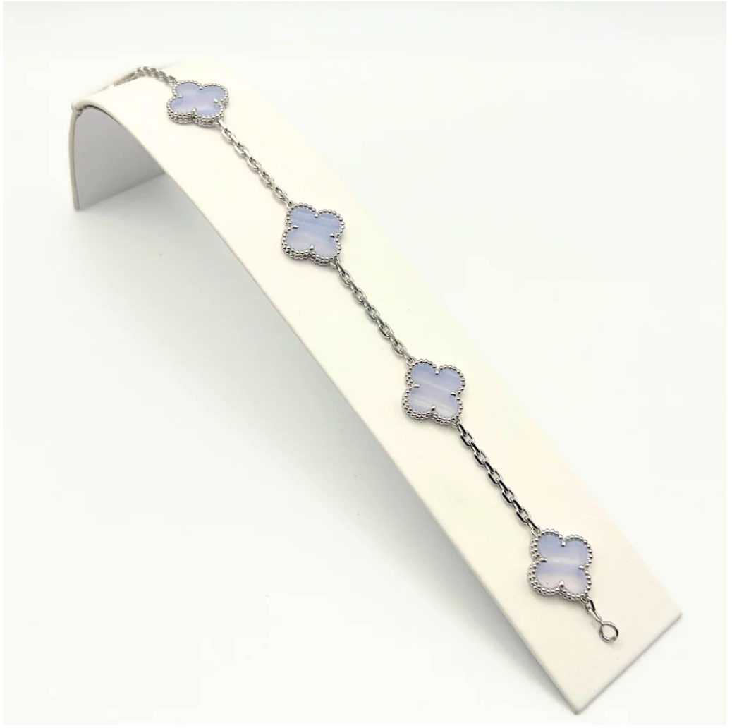 Van Cleef & Arpels Vintage Alhambra Bracelet 5 18k White Gold Chalecedony - Maison d'Amour