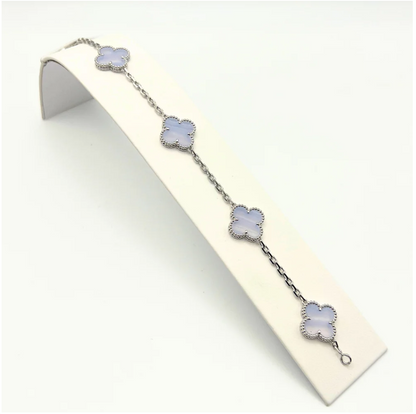 Van Cleef & Arpels Vintage Alhambra Bracelet 5 18k White Gold Chalecedony - Maison d'Amour