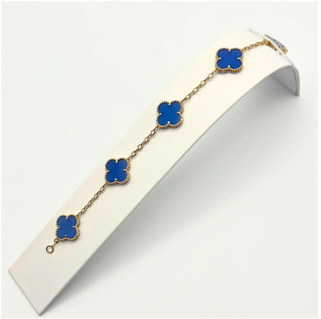 Van Cleef & Arpels Vintage Alhambra Bracelet 5 Motifs Agate 18K Yellow Gold - Maison d'Amour